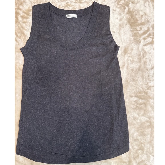Brunello Cucinelli Tops - Brunello‎ Cucinelli Cashmere Silk Metallic Knit Tank Top Blck Med Made in Italy